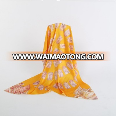 Famous Luxury Satin Graphic 100% Custom Design Silk Scarf