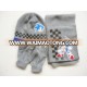 Boy's grey cartoon applique knitted winter scarf beanie gloves set custom made cheap three-piece suit